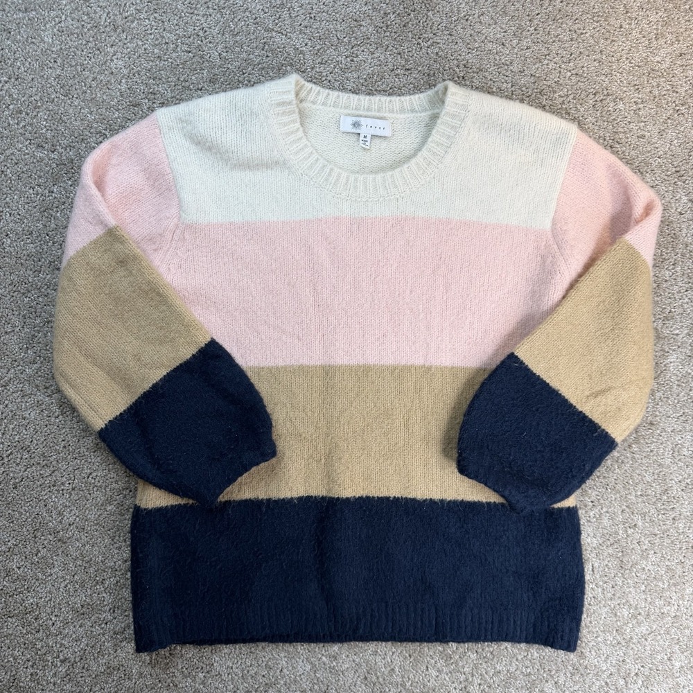 Fever Sweater Womens M Multicolor Striped Knit Crew Neck Long Sleeve Pullover